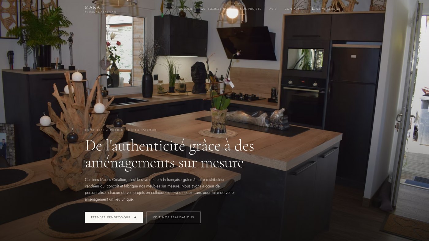 Capture du site Cuisines Marais Création réalisé par zrev.store